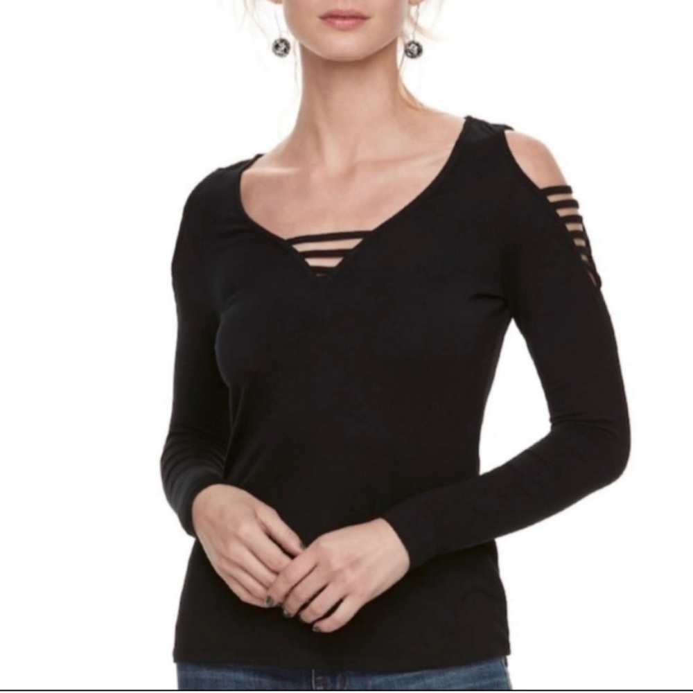 Rock & Republic Womens  Cold Shoulder Shirt Large EUC